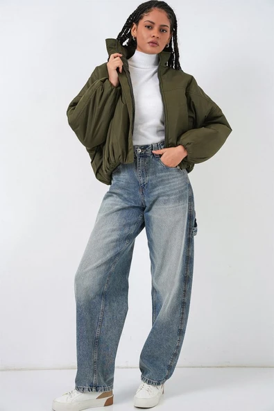 Oversize Bomber Şişme Mont 5124 - Haki - Resim 2