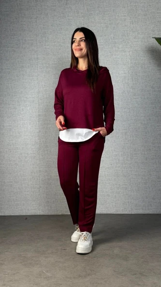 Kadın Uzun Kollu Kapşonlu Bağcıklı Viskon Iki Iplik Bluz Ve Pantolon Ikili Takım ürün görseli 1