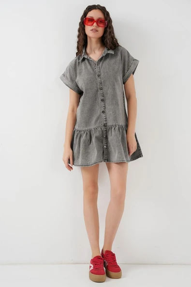 Kısa Kot Elbise 2530 - Füme - Resim 2