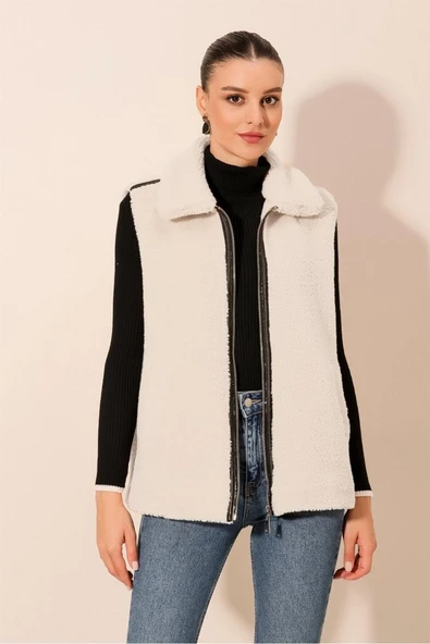 6793 Peluş Yelek - Beyaz ürün görseli 1