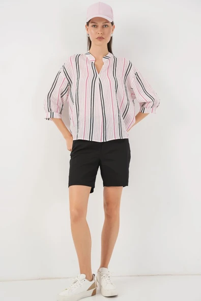Çizgili Oversize Bluz 967 - Pembe - Resim 2