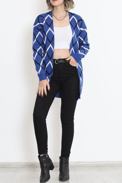 V Desen Pike Örgü Hırka Saks ürün görseli 1