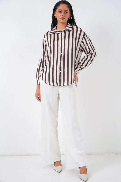 3964 Hafif Dökümlü Saten Gömlek - M. Kahverengi - Resim 2