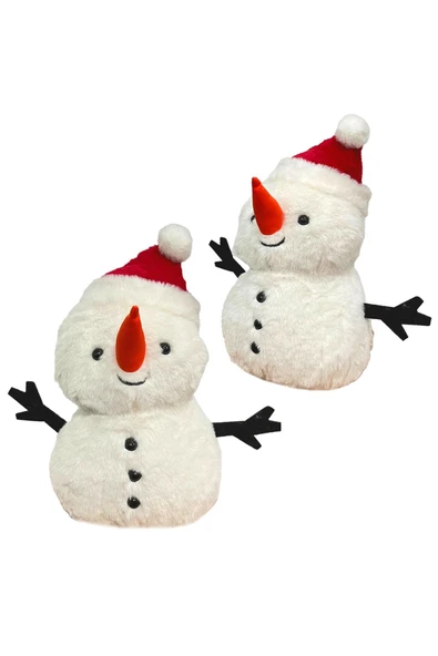 35 cm Şapkalı Kardan Adam Peluş Yumuşacık Yılbaşı Dekor 2’li Set ürün görseli 1