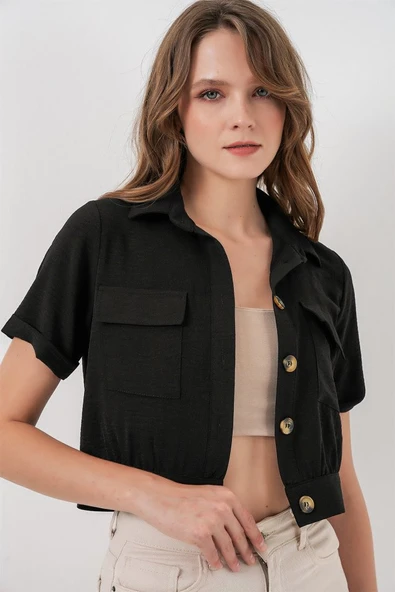 0663 Crop Ceket - Siyah ürün görseli 1