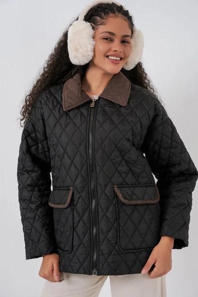 Siyah Kahve Kapitone Oversize Mont 5229 ürün görseli 1