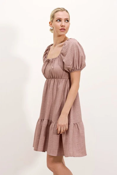 2351 Kloş Poplin Elbise - A.Gül Kurusu - Resim 2