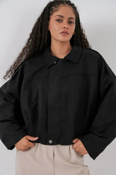 Siyah Oversize Süet Ceket 1055 ürün görseli 1