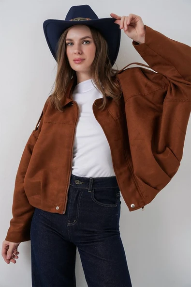 Oversize Süet Ceket 1055 - Y.Kiremit - Resim 3