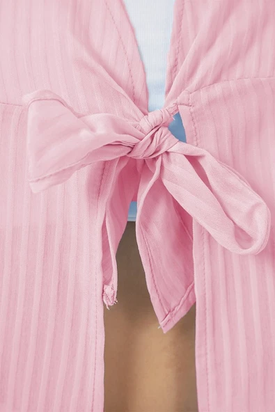 Önü Bağcıklı Bluz 952 - Pudra - Resim 2