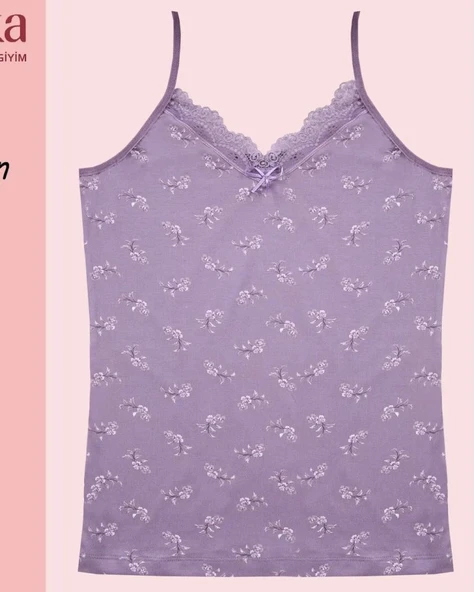 İp Askılı Dantelli Desenli Atlet -Mor ürün görseli 1
