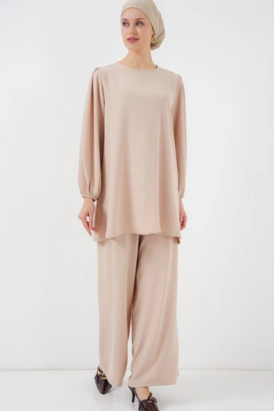 Ayrobin Tunik Pantolon Alt Üst Takım 6712 - Krem - Resim 3