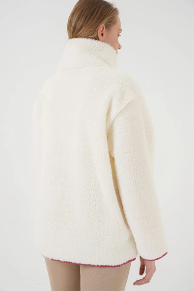 5211 Fermuarlı Peluş Mont - Kırmızı - Resim 3