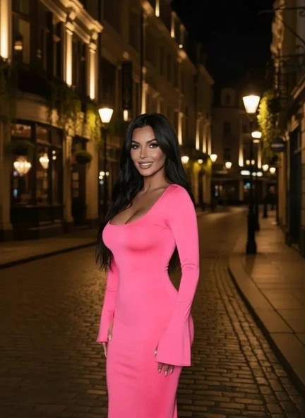 Kadın Uzun Kollu Kare Yaka Volanlı Manşet Detay Maxi Boy Elbise ürün görseli 1