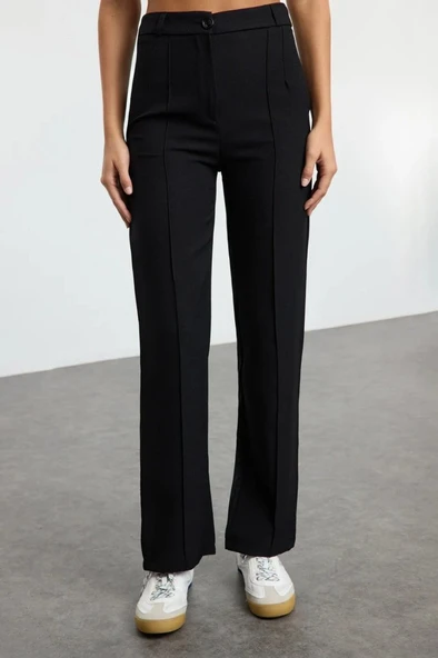 Kadın Yüksek Bel Nervurlu Ithal Krep Pantolon - Resim 2