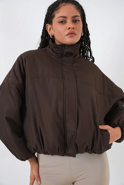 Oversize Bomber Şişme Mont 5124 - Kahverengi - Resim 3