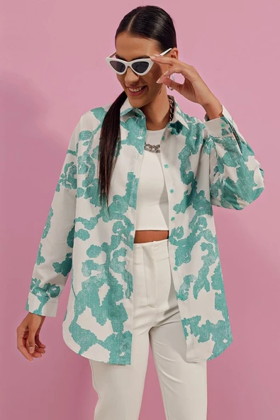 3900 Oversize Uzun Basic Gömlek - D. Mint - Resim 3