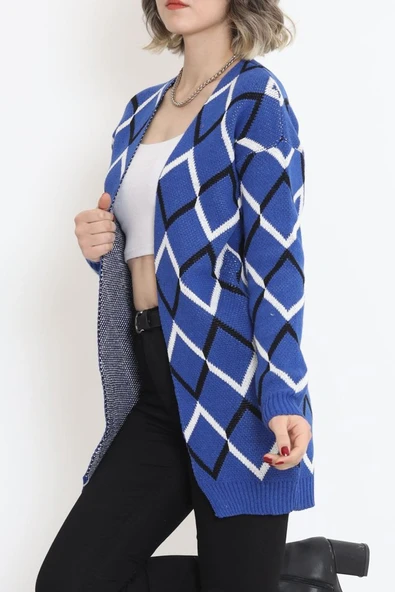 V Desen Pike Örgü Hırka Saks - Resim 4