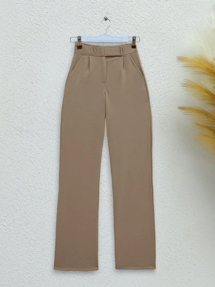 Beli Cırtlı Likralı Pantolon -Vizon ürün görseli 1