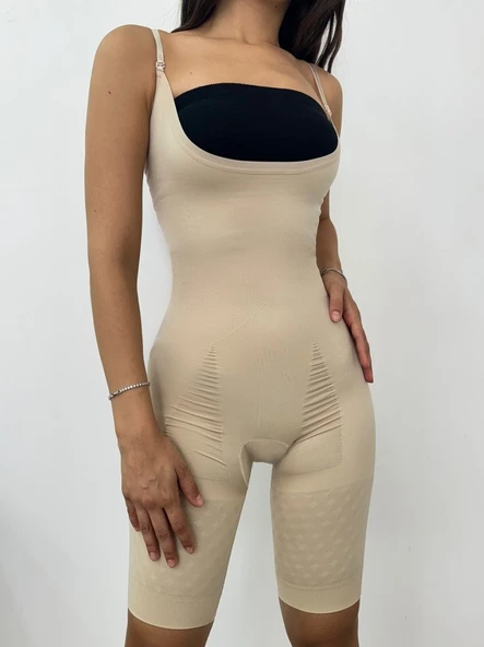 Ayar Askılı Dabıl Boy Korse -Krem - Resim 2