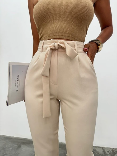 Kemerli Bilek Pantolon     -Bej - Resim 3