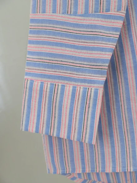 Arkası Uzun Kabartma Çizgili Oversize Gömlek -Mavi - Resim 3