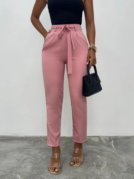 Kemerli Bilek Pantolon     -Pudra - Resim 4