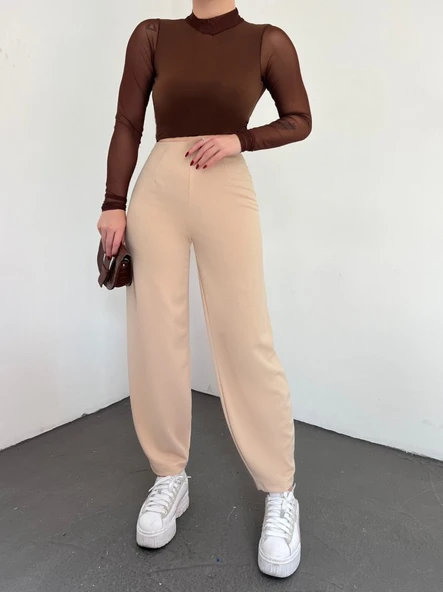 Beli Lastikli Balon Pantolon -Bej ürün görseli 1