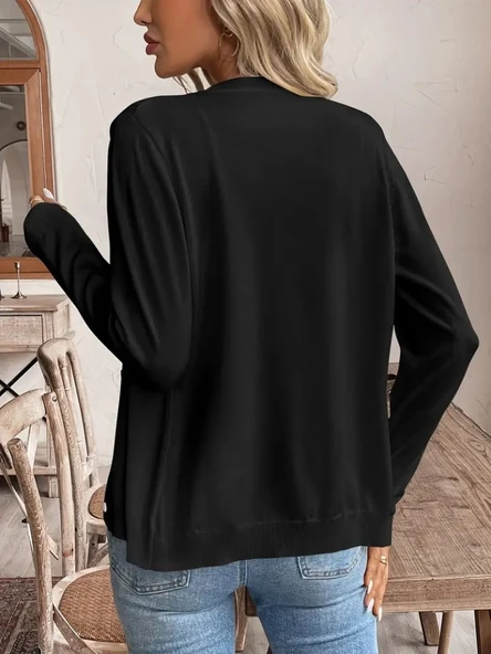 Kadın Uzun Kollu önden Düğmeli Triko Ceket - Resim 5