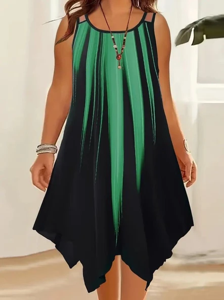 Kadın Askılı Yuvarlak Yaka Asimetrik Detaylı Desenli Süprem Elbise ürün görseli 1