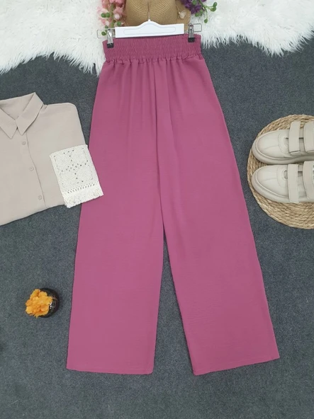 Beli Kalın Lastikli Salaş Ayrobin Pantolon  -Vişne ürün görseli 1