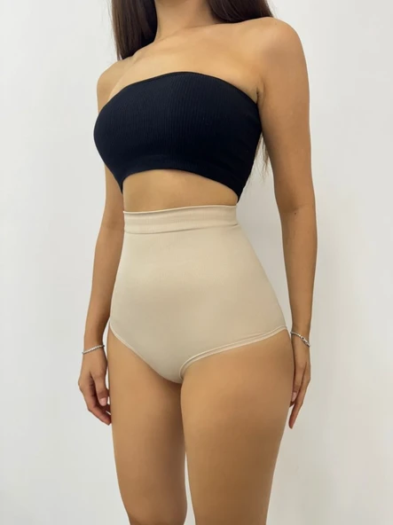 Silikonlu Uzun Bel Slip Korse -Krem - Resim 4
