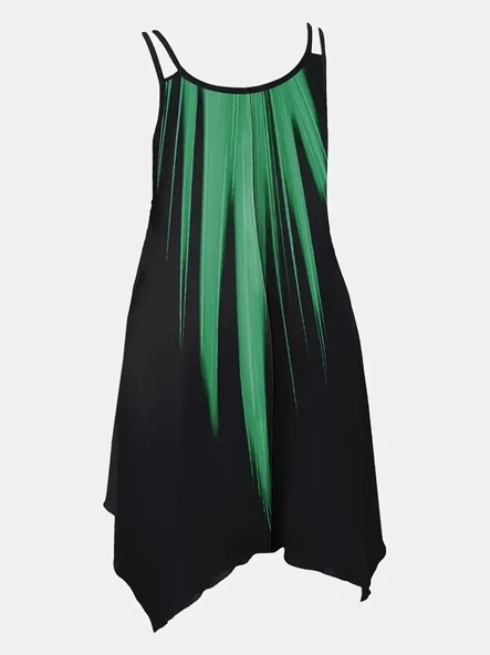 Kadın Askılı Yuvarlak Yaka Asimetrik Detaylı Desenli Süprem Elbise - Resim 4