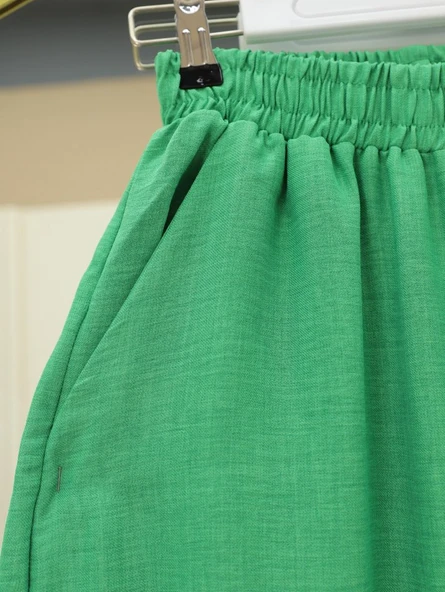 Beli Lastikli Çift Cepli Salaş Pantolon -Yeşil - Resim 2