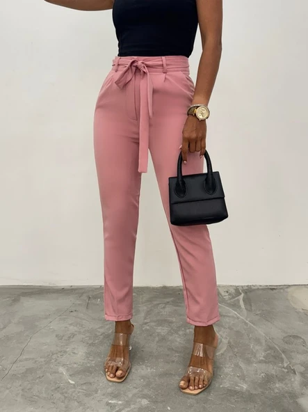 Kemerli Bilek Pantolon     -Pudra - Resim 2