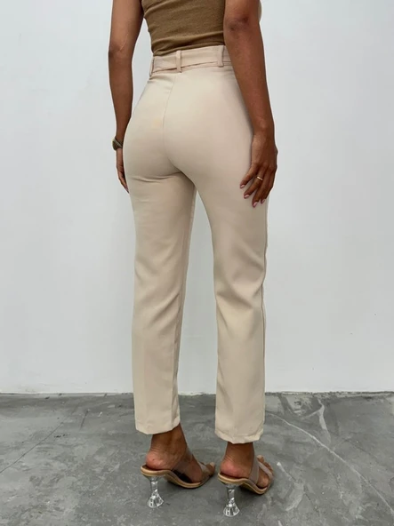 Kemerli Bilek Pantolon     -Bej - Resim 4
