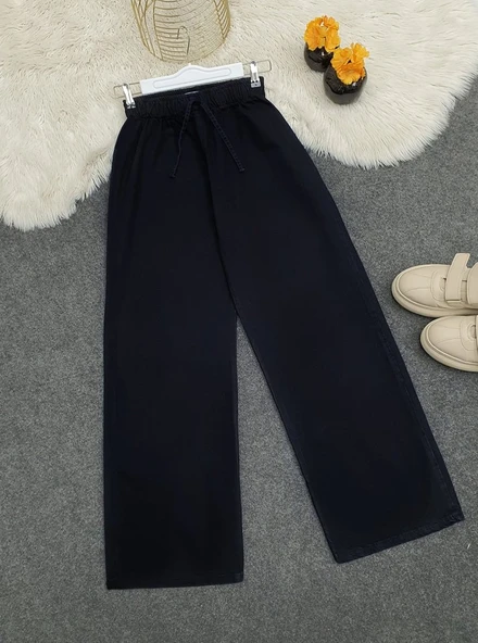 Bol Paça Beli Lastikli Bağcık Detaylı Kot Pantolon     -K.Laci - Resim 2