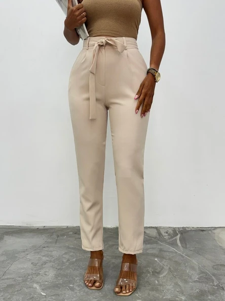 Kemerli Bilek Pantolon     -Bej ürün görseli 1