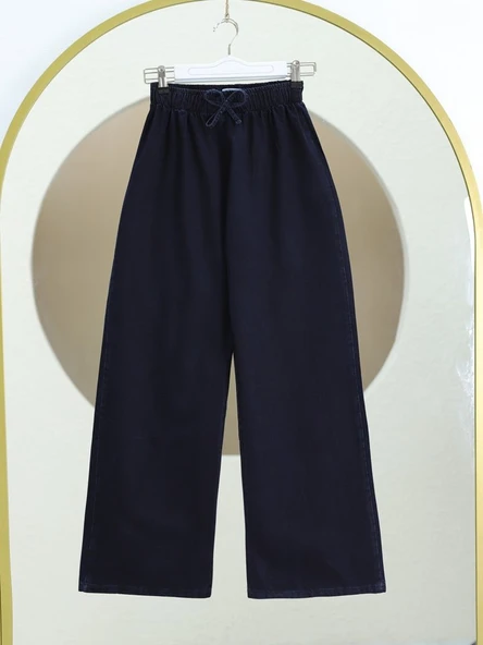 Bol Paça Beli Lastikli Bağcık Detaylı Kot Pantolon     -K.Laci ürün görseli 1