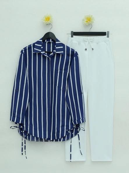 Yandan Bağlamalı Cepli Çizgili Gömlek -Laci ürün görseli 1