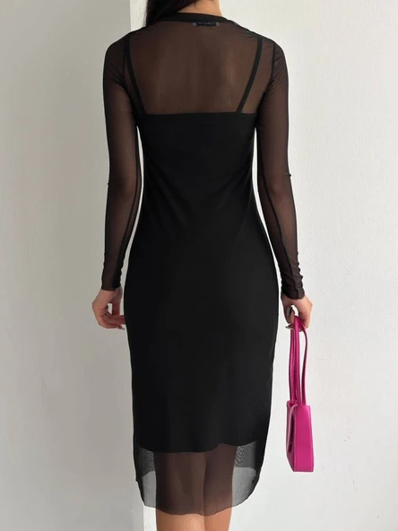 Tül Elbise Atlet  Takım -Siyah - Resim 3