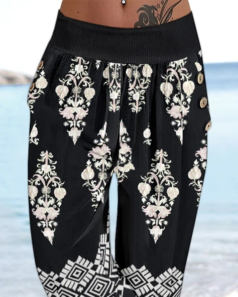 Kadın Beli Lastikli Etnik Desenli Kapri Süprem Pantolon - Resim 3