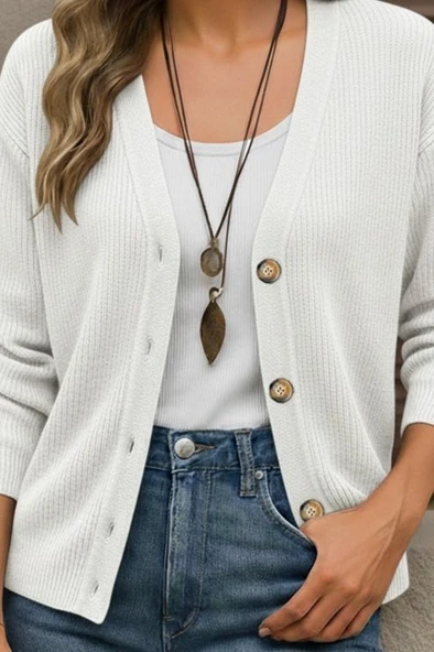 Düğme Detay Triko Bluz ürün görseli 1