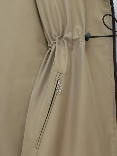 Çıkma Kapşonlu Yıldız Metal Detaylı Kaban  -Taş - Resim 4