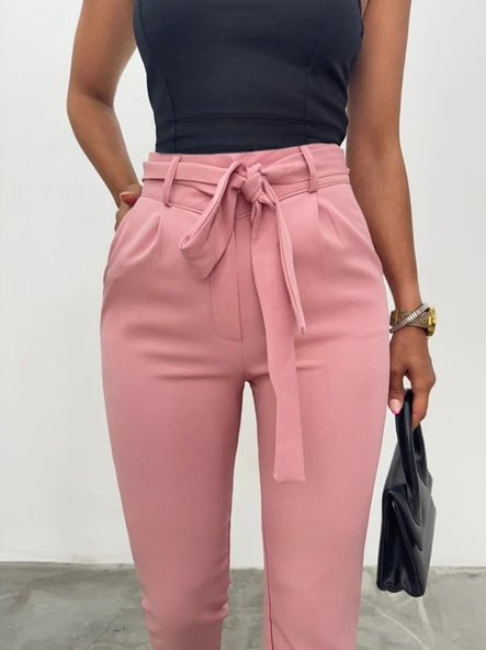 Kemerli Bilek Pantolon     -Pudra - Resim 5
