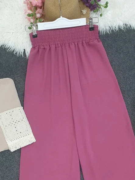 Beli Kalın Lastikli Salaş Ayrobin Pantolon  -Vişne - Resim 2