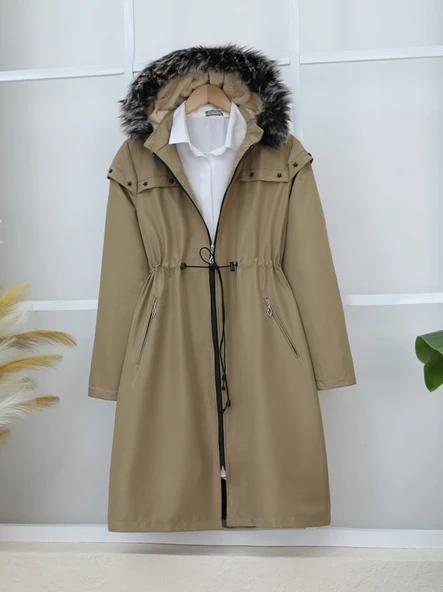 Çıkma Kapşonlu Yıldız Metal Detaylı Kaban  -Taş ürün görseli 1