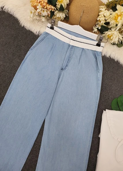 Beli Kancalı Kemer Detaylı İnce Kot Pantolon -Açık Mavi - Resim 2