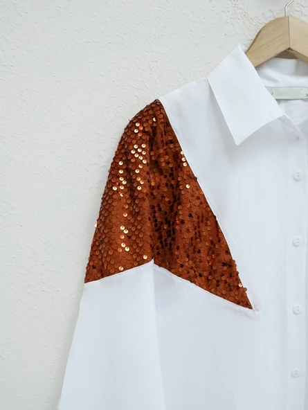 Pul Payet Detaylı Salaş Gömlek -Kiremit ürün görseli 1