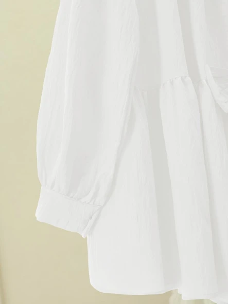 Önü Fiyonk Detaylı Parçalı Gömlek -Beyaz - Resim 4